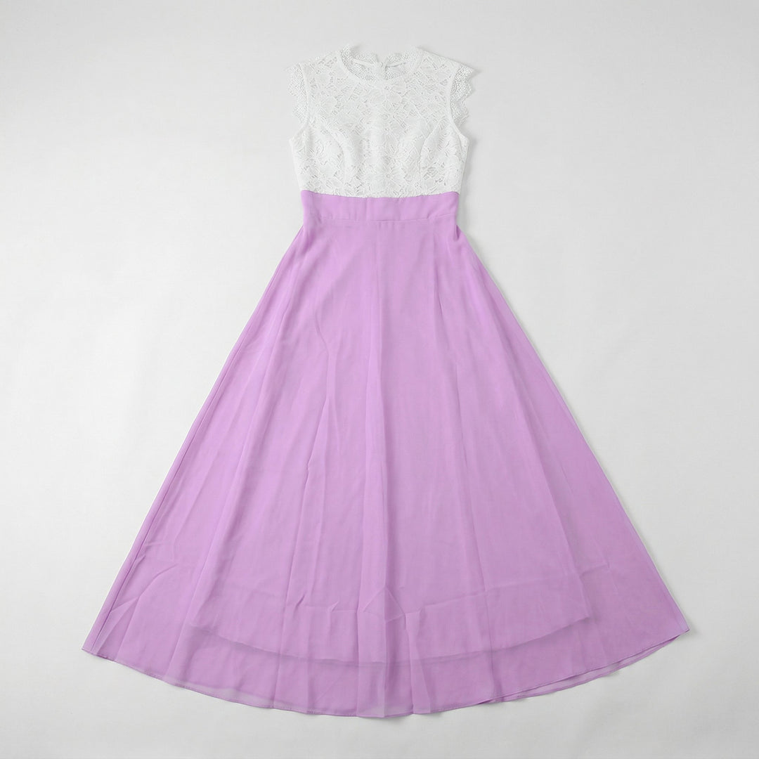 Maxikleid in Lavendel mit weißem Spitzenoberteil, Flachansicht