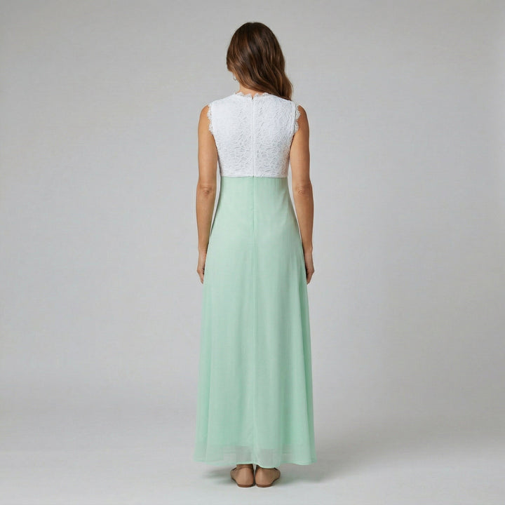Maxikleid Rückenansicht, Mintgrün und Weiß, Studio