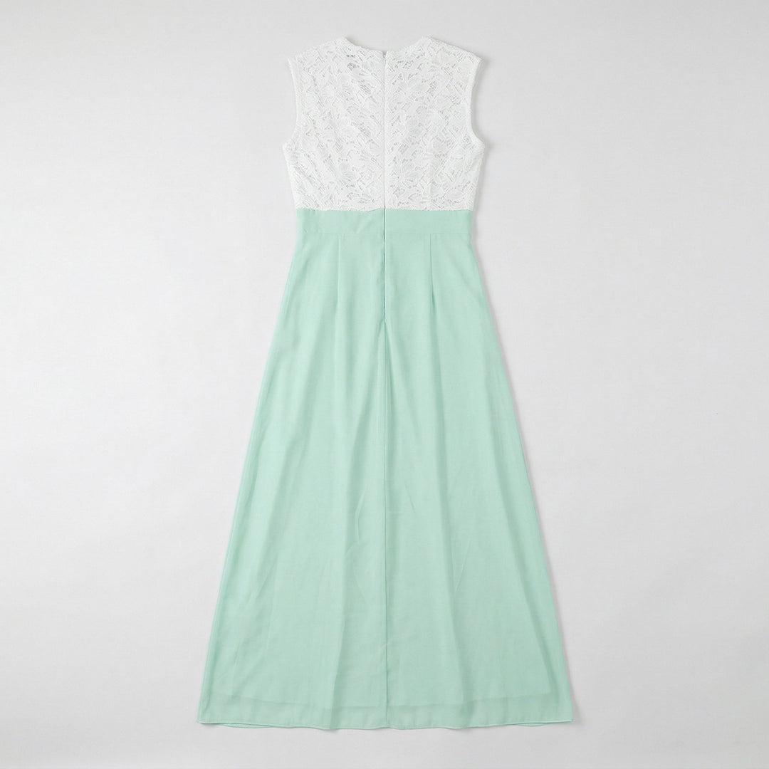 Maxikleid Rückseite flach, Reißverschluss sichtbar, Mintgrün