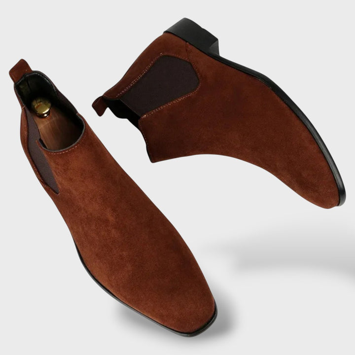 Herren Chelsea Boots aus Wildleder mit quadratischer Spitze, Braun, Draufsicht