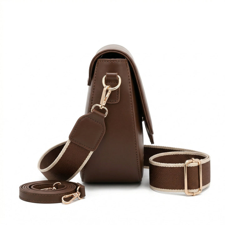 Satteltasche Braun Seitenansicht mit goldenem Karabiner und Breitgurt