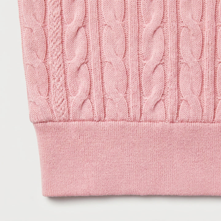 Pinker Pullover mit V-Ausschnitt und Reißverschluss, Vorderansicht