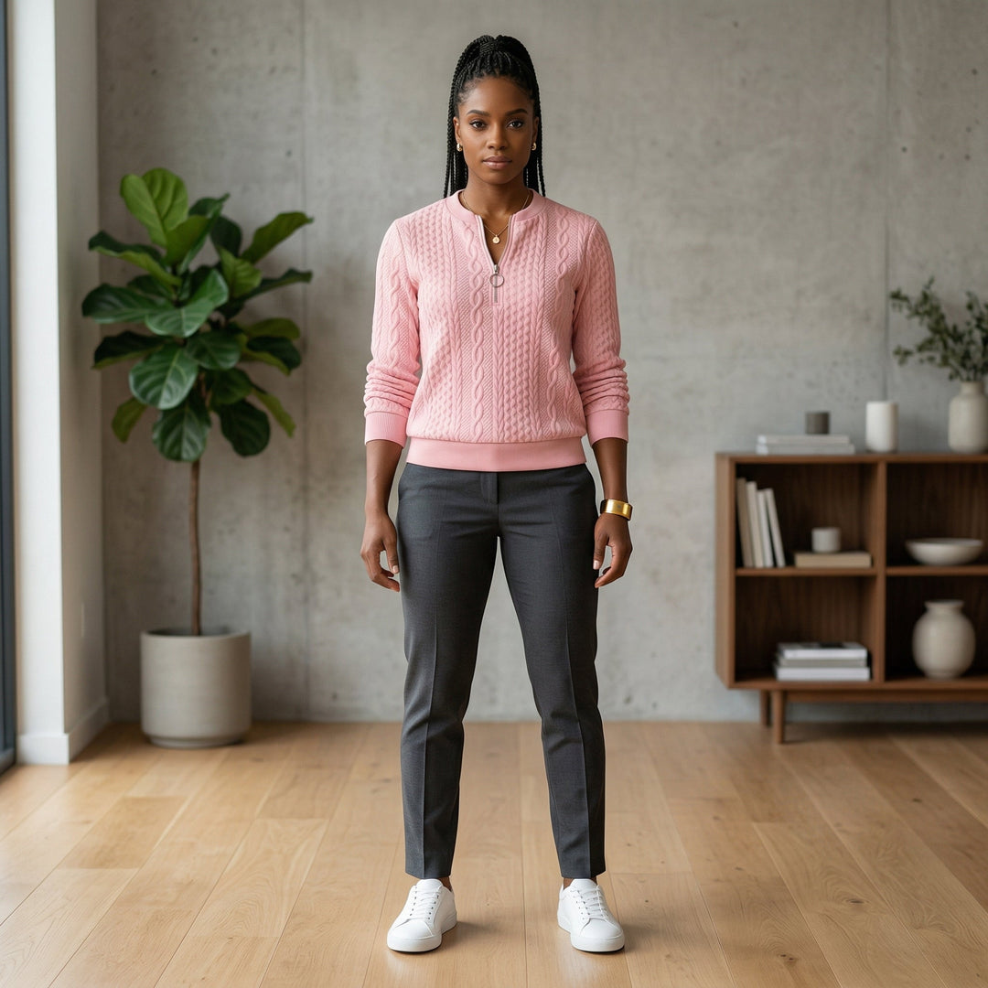 Nahaufnahme Reißverschluss und Textur, grauer Pullover