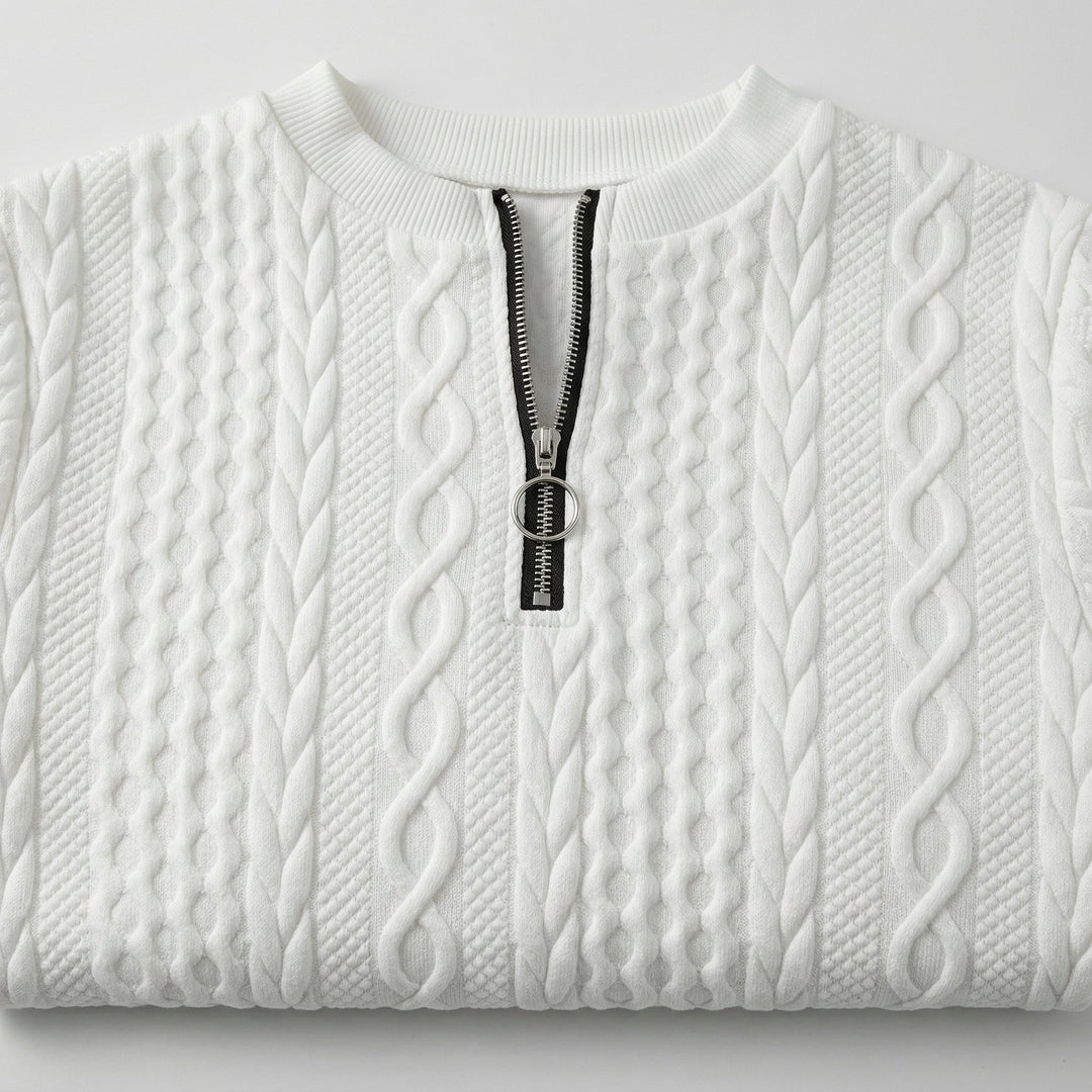 Rosa Pullover mit V-Ausschnitt und Reißverschluss, Vorderansicht