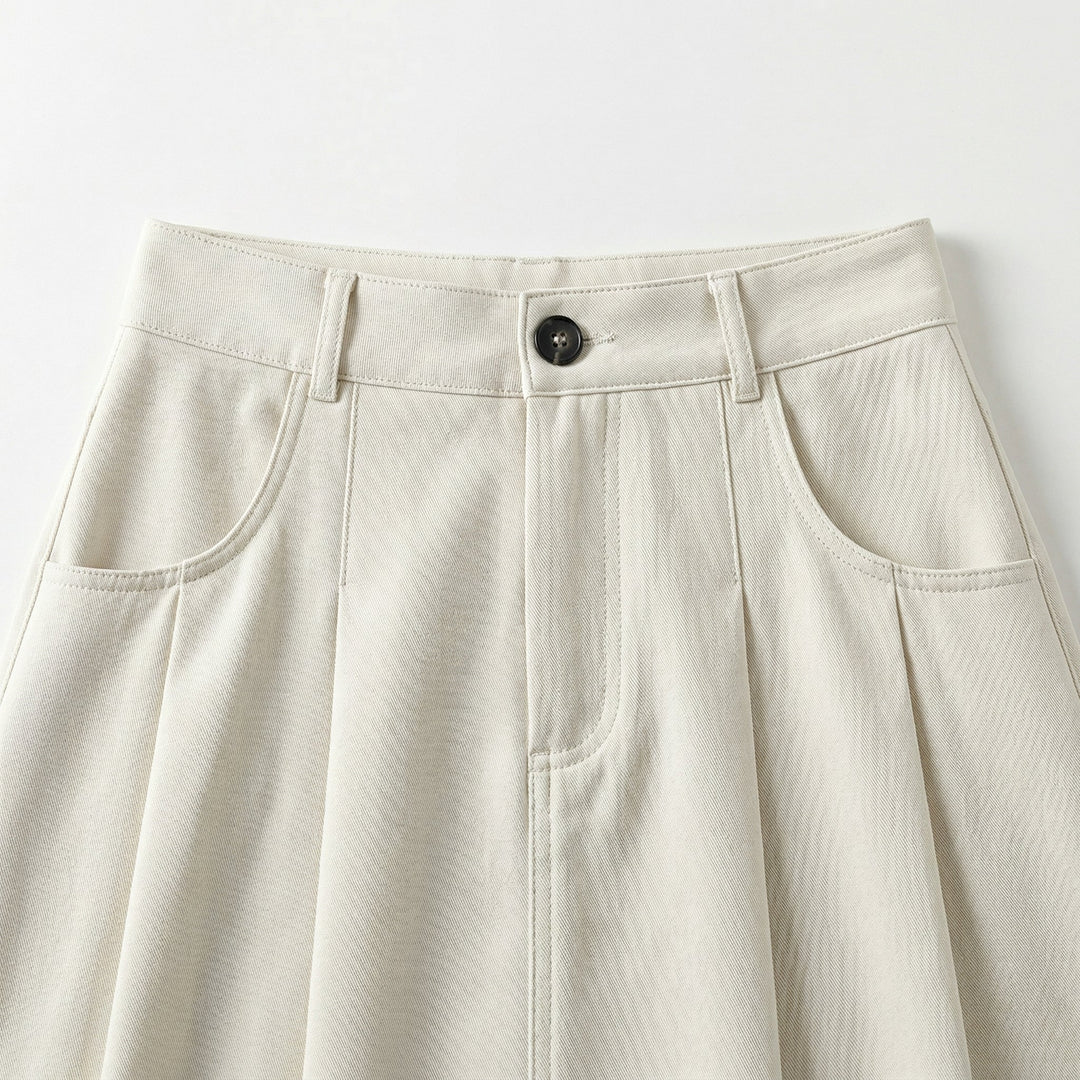 Taillenbund Nahaufnahme, Knopf und Fronttaschen, Twill-Struktur