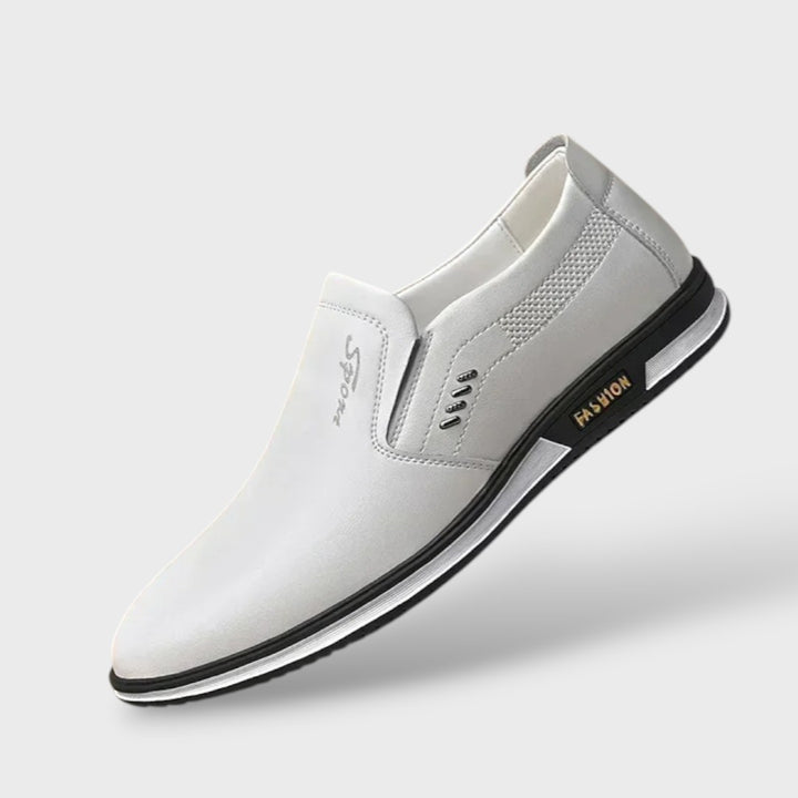 Herren Loafer Weiß, runde Spitze, Schlupf, Mokassin-Ziernähte, Produktfoto