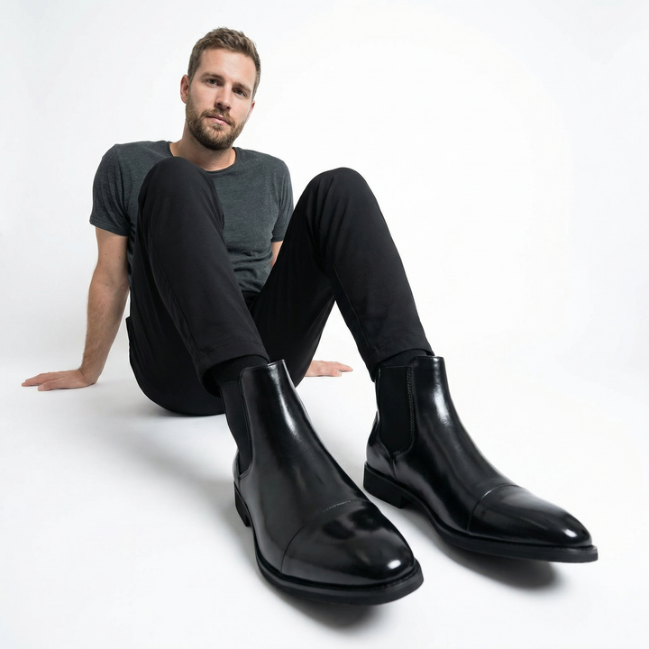 Herren Chelsea Boots Schwarz Leder