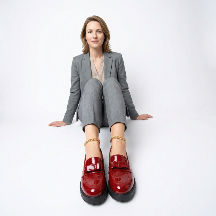 Damen Lack Loafer Schleife Elegant