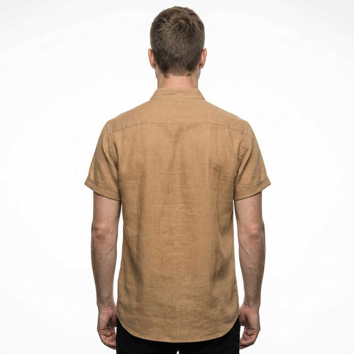 Herren Leinenhemd Kurzarm Khaki, Rückenansicht