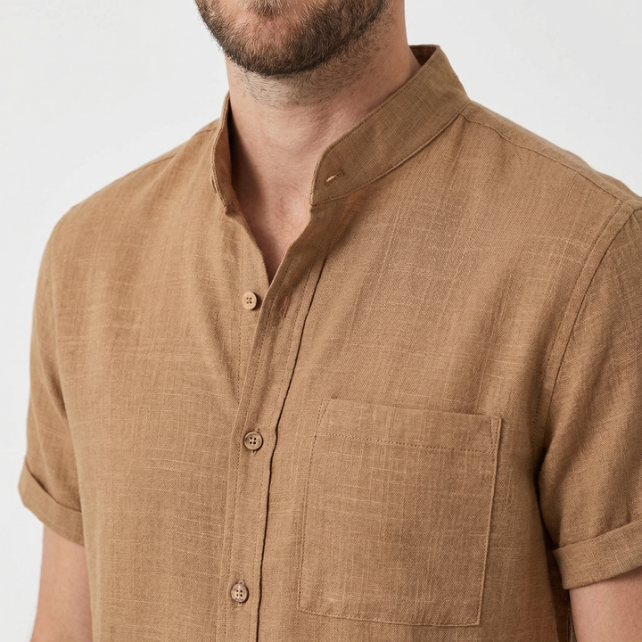 Herren Leinenhemd Kurzarm Olivgrün, Oversized, Vorderansicht