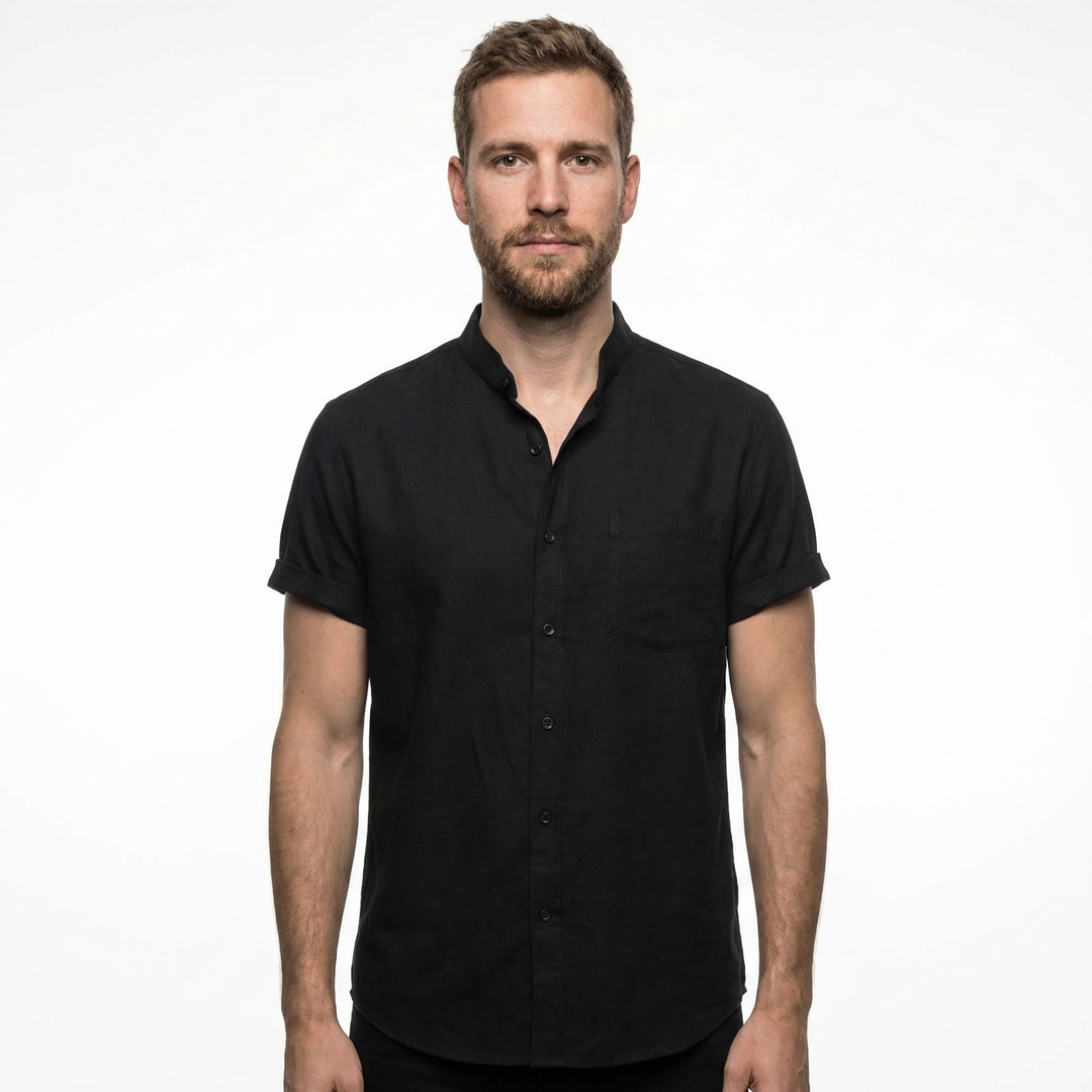 Herren Leinenhemd Kurzarm Rosa, Oversized, Vorderansicht