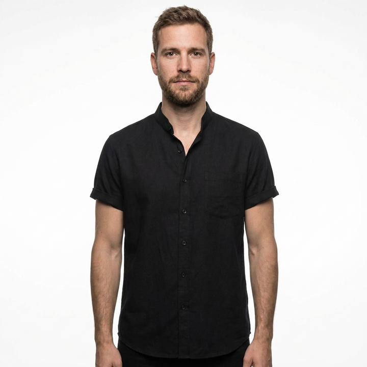 Herren Leinenhemd Kurzarm Rosa, Oversized, Vorderansicht