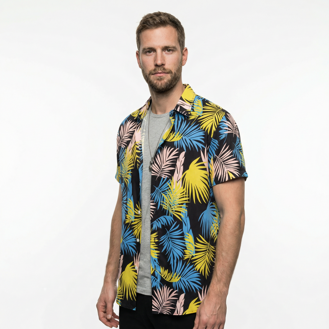 Herren Hawaiihemd Schwarz-Rot-Grün, Seitenansicht