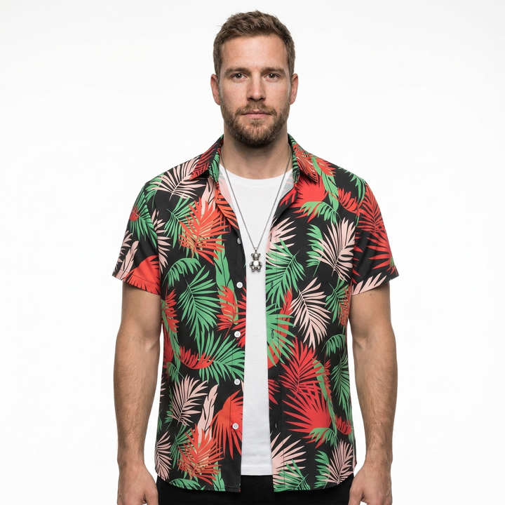 Herren Hawaiihemd Dunkelgrün Blumenmuster, Seitenansicht
