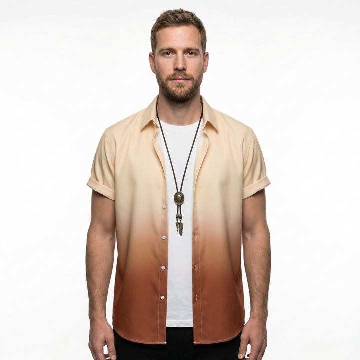 Herren Hawaii-Hemd Beige-Rostfarben Farbverlauf, Rückenansicht