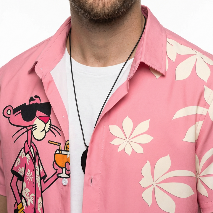 Herren Hawaii-Kurzarmhemd Schwarz mit Tiger-Print, Frontansicht