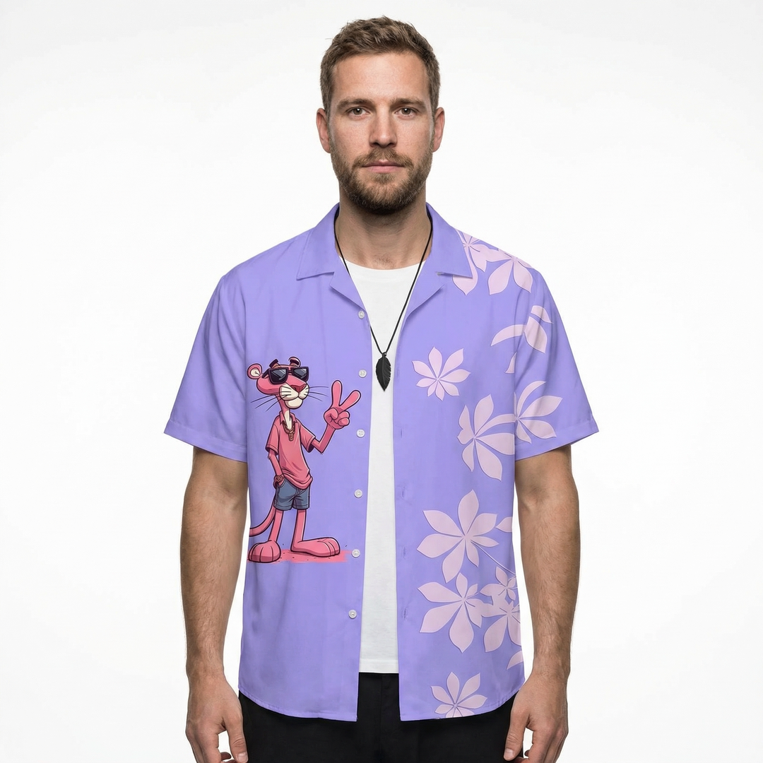 Herren Hawaii-Kurzarmhemd Hellblau mit Tiger-Print, Frontansicht