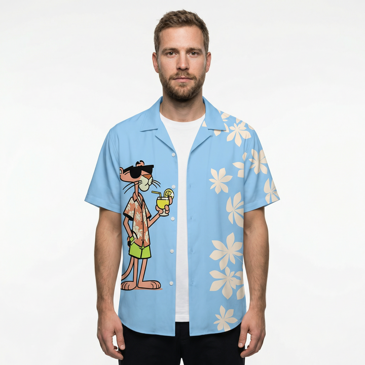 Herren Hawaii-Kurzarmhemd Lila mit Blumenmuster, Frontansicht