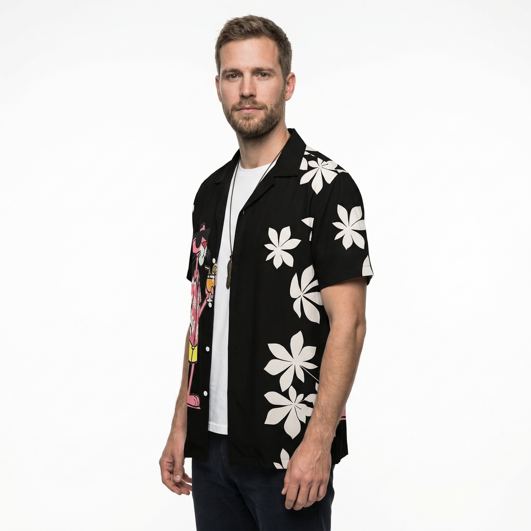 Herren Hawaii-Kurzarmhemd Hellblau mit Tiger-Print, Seitenansicht