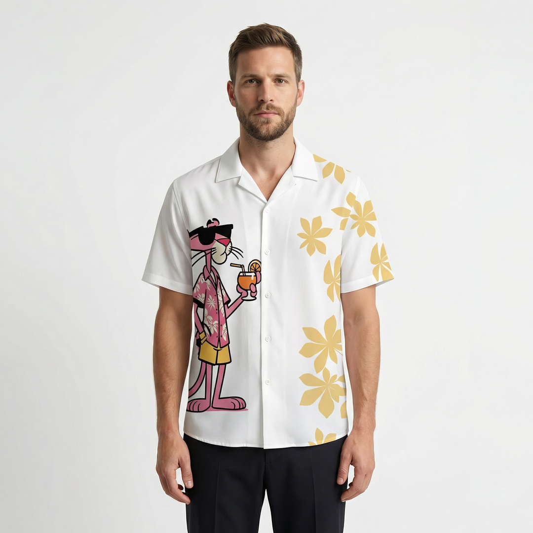 Herren Hawaii-Kurzarmhemd Weiß mit Tiger-Print, Seitenansicht