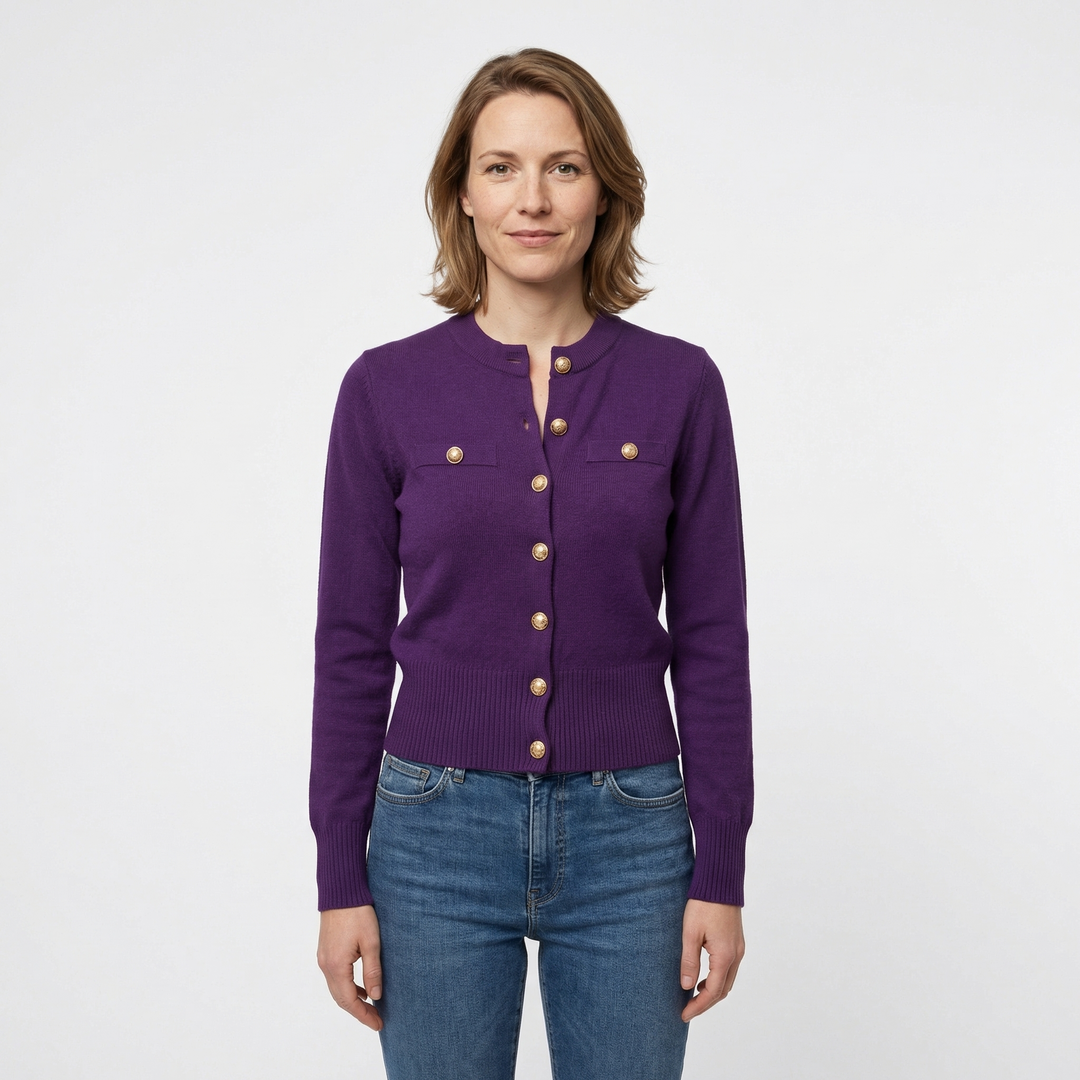 Damen Cardigan Rot, Langarm, einreihige Knöpfe