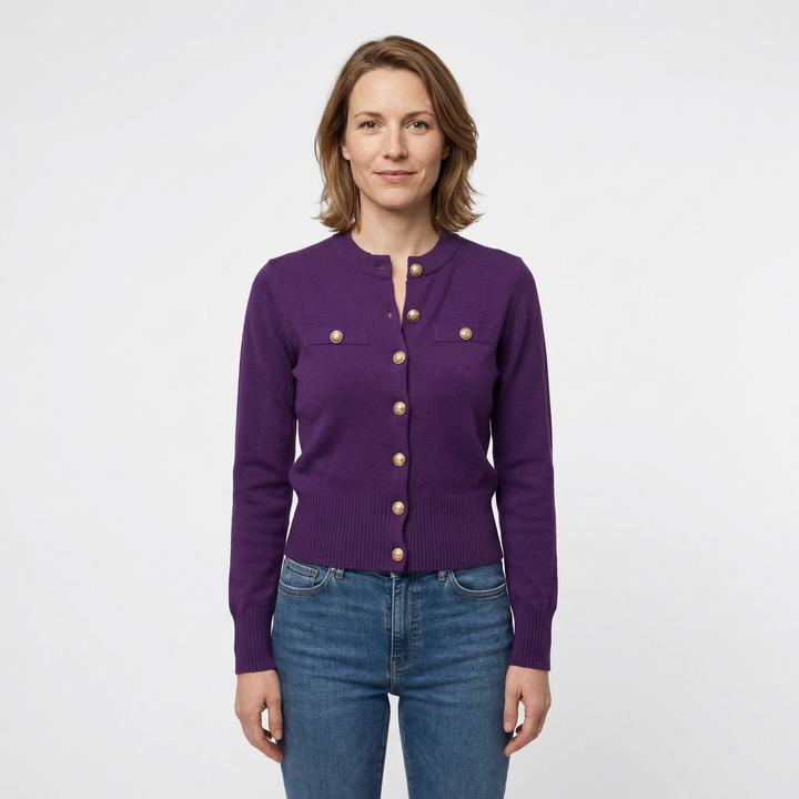 Damen Cardigan Rot, Langarm, einreihige Knöpfe