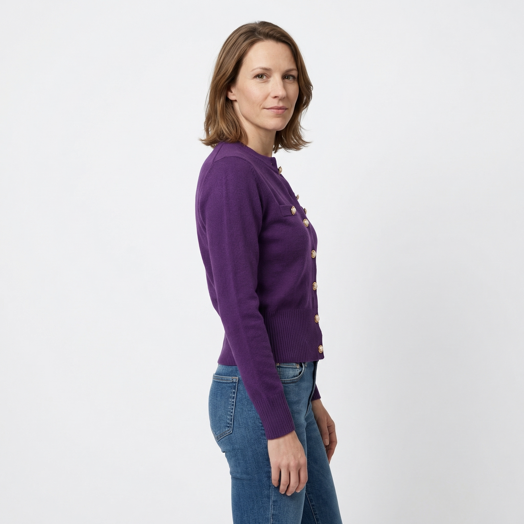 Strick Cardigan Rot, Seitenansicht, hüftlang