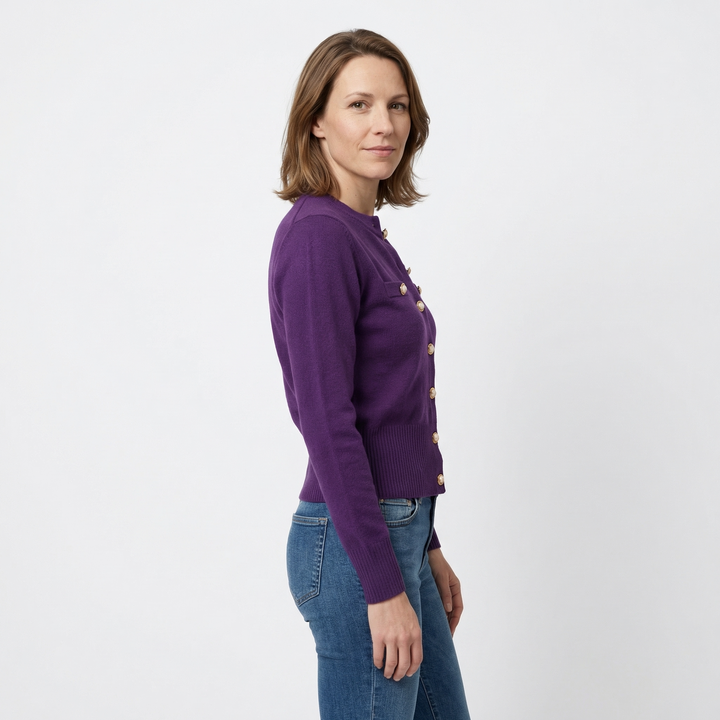 Strick Cardigan Rot, Seitenansicht, hüftlang