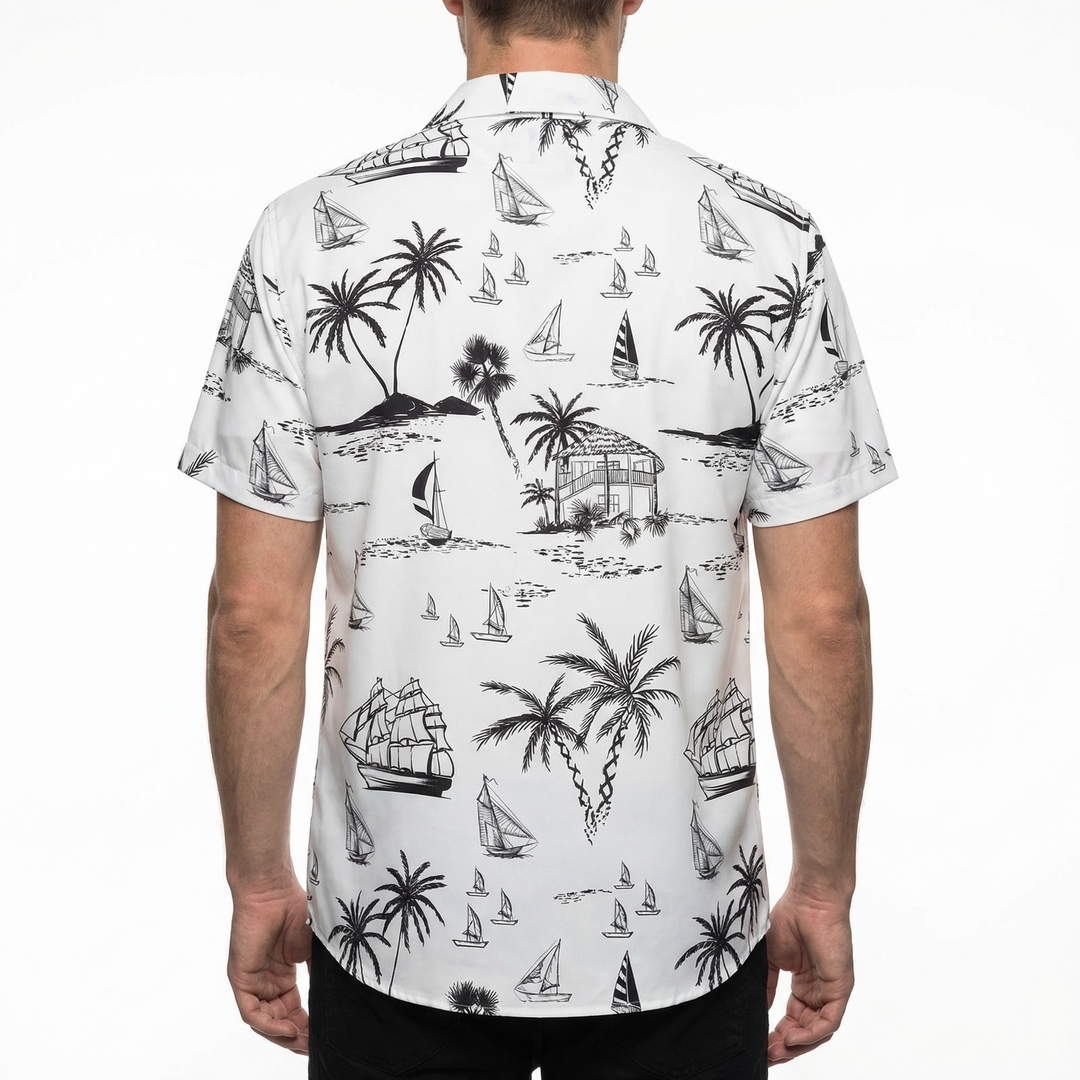 Herren Hawaiihemd, Dunkelgrün mehrfarbiges Blumenmuster
