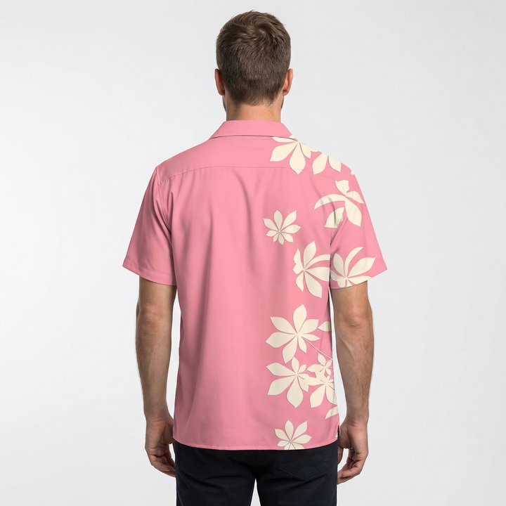Herren Hawaii-Kurzarmhemd Rosa mit tropischem Blumenmuster, Frontansicht