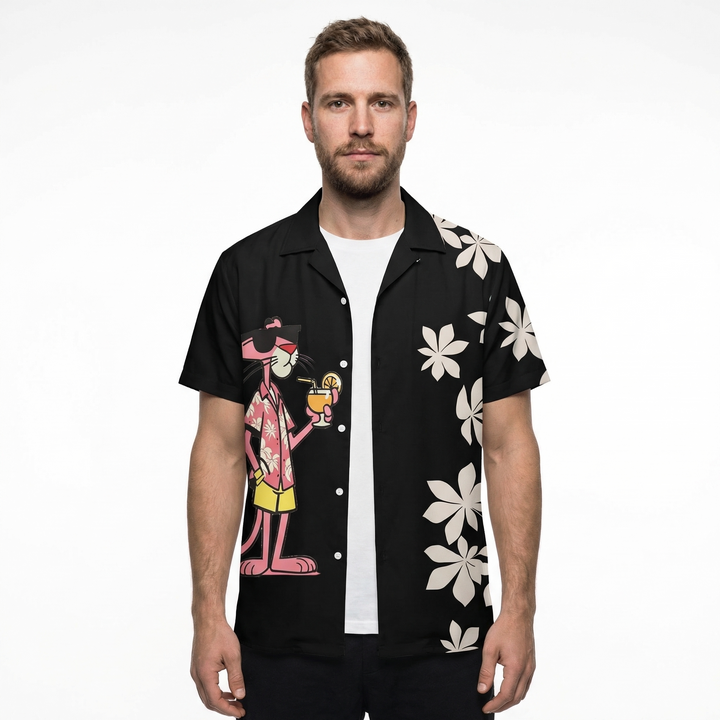 Herren Hawaii-Kurzarmhemd Rosa, Umlegekragen, Frontansicht