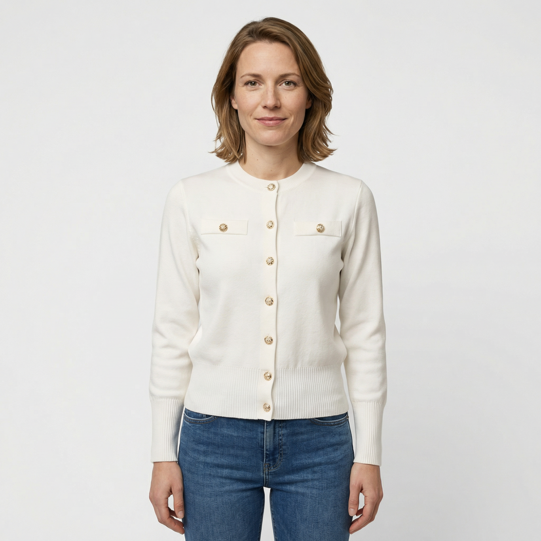 Damen Strick Cardigan in Weiß, Slim Fit, Knopfleiste vorne