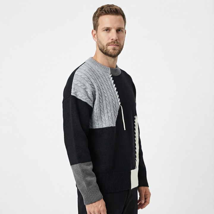 Herren Patchwork Pullover Modern
