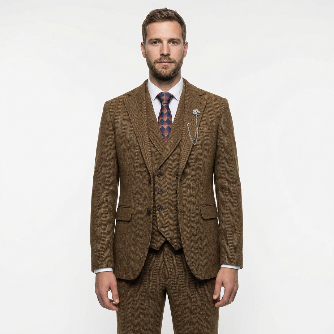 Tweed Herringbone 3-teiliger Anzug