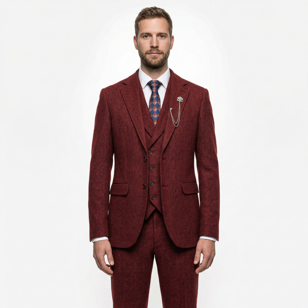Tweed Herringbone 3-teiliger Anzug