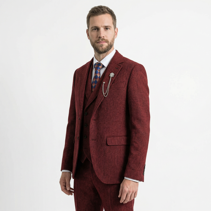 Tweed Herringbone 3-teiliger Anzug