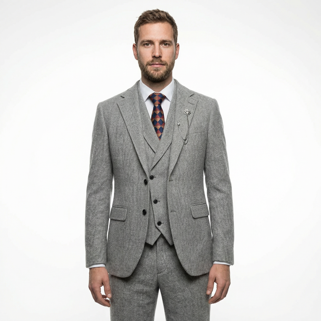 Tweed Herringbone 3-teiliger Anzug