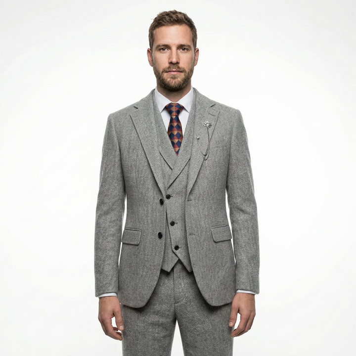 Tweed Herringbone 3-teiliger Anzug
