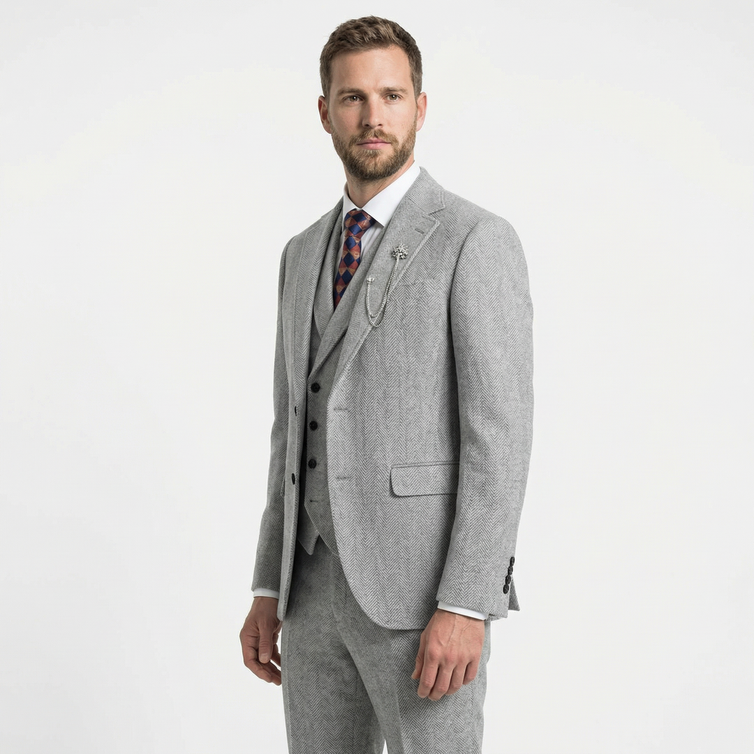 Tweed Herringbone 3-teiliger Anzug