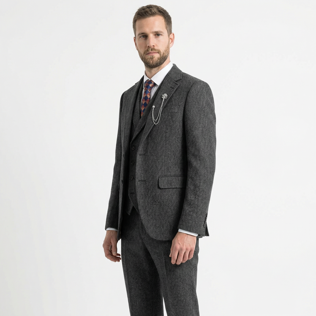 Tweed Herringbone 3-teiliger Anzug