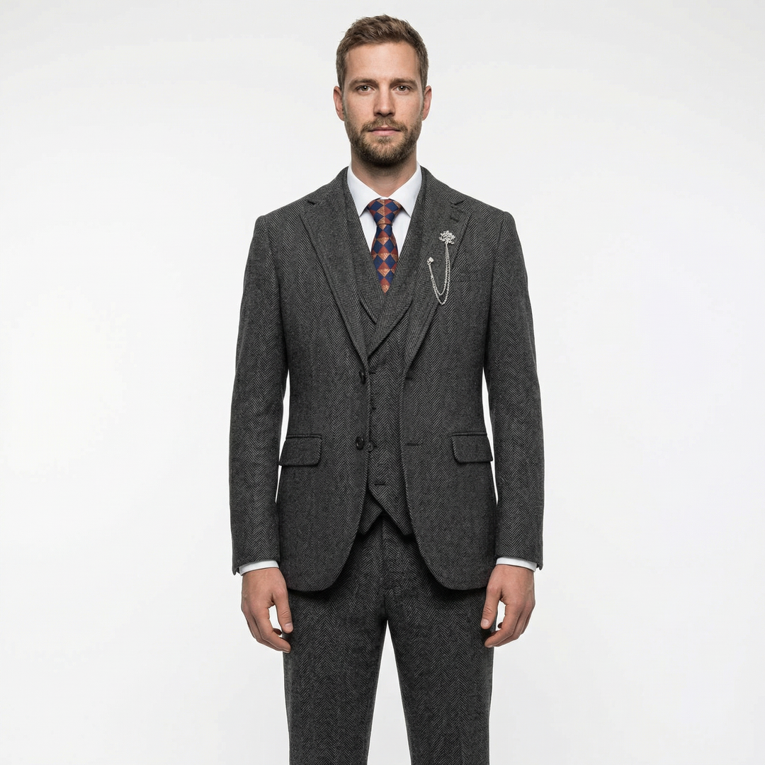 Tweed Herringbone 3-teiliger Anzug