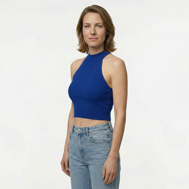 Damen Neckholder Top Sommer Strick