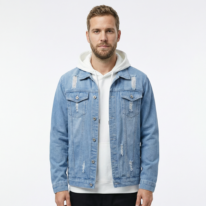 Herren-Jeansjacke mit Kapuze Lässig