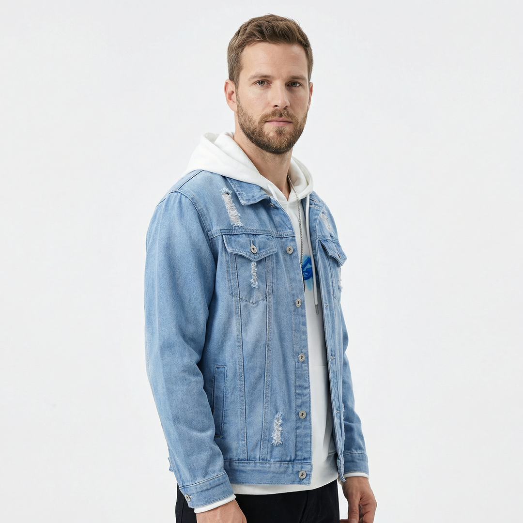 Herren-Jeansjacke mit Kapuze Lässig