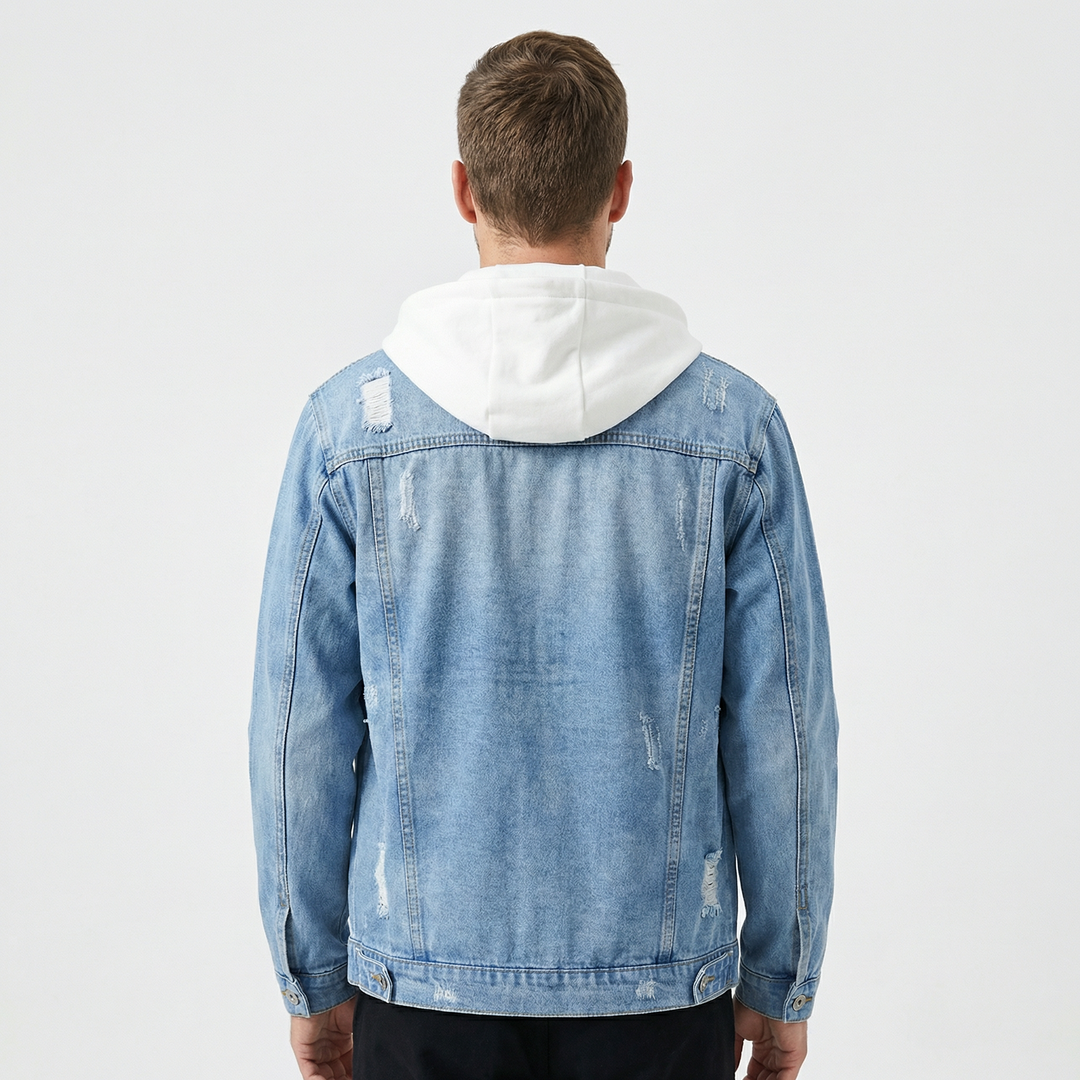 Herren-Jeansjacke mit Kapuze Lässig