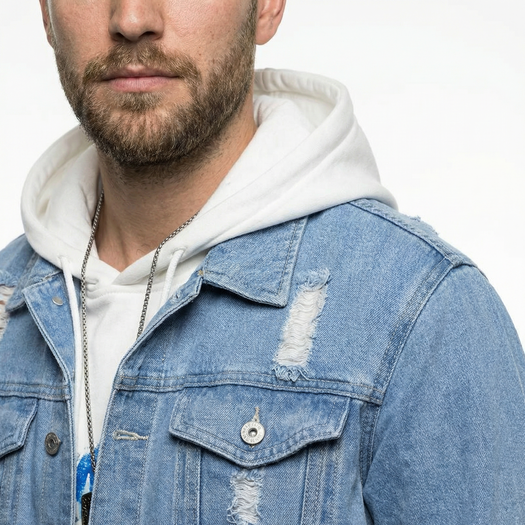 Herren-Jeansjacke mit Kapuze Lässig