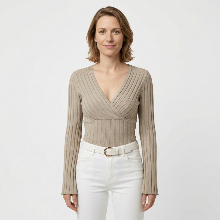 Damen V-Ausschnitt Langarmshirt