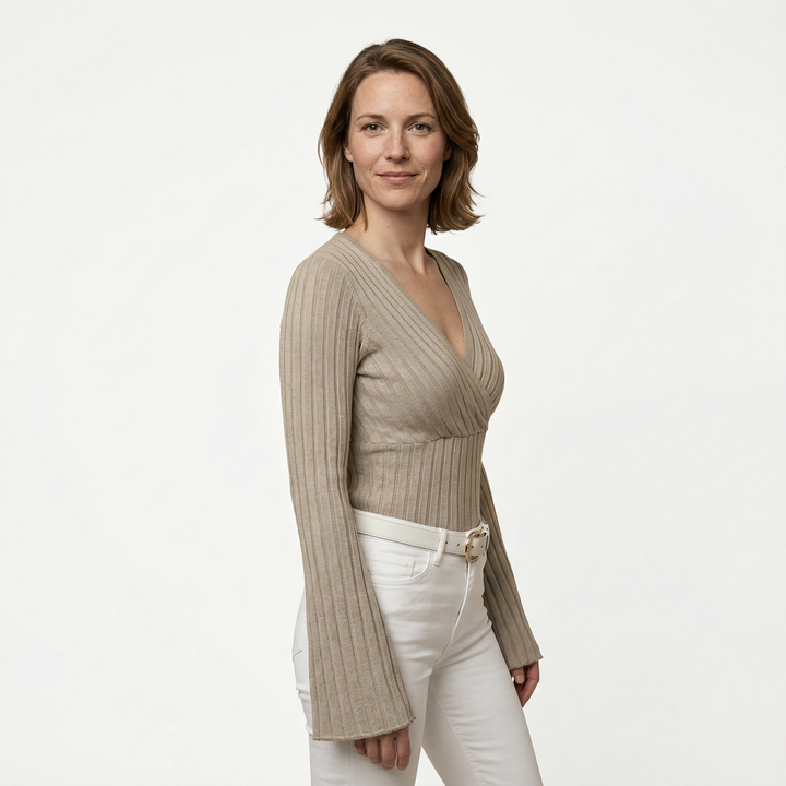 Damen V-Ausschnitt Langarmshirt