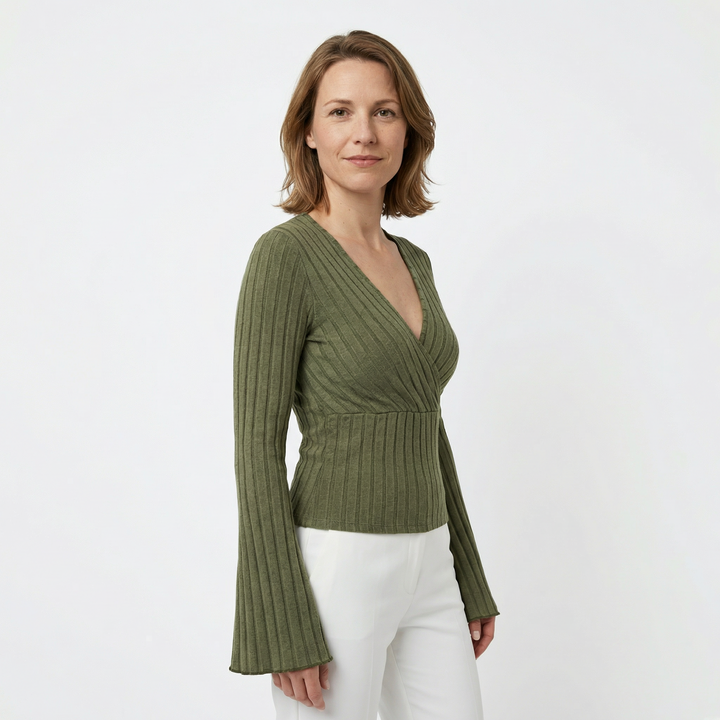 Damen V-Ausschnitt Langarmshirt