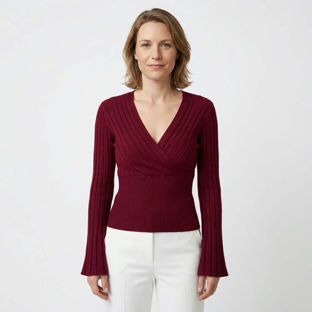 Damen V-Ausschnitt Langarmshirt